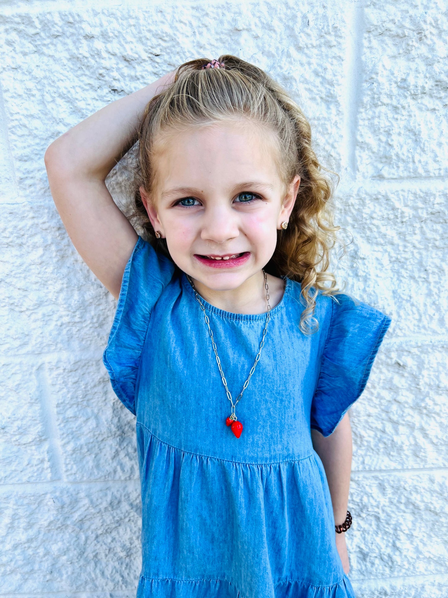 Double Strawberry Charm Necklace on a silver or gold plated Paperclip chain.  SO adorable and appropriate for kids or adults!!