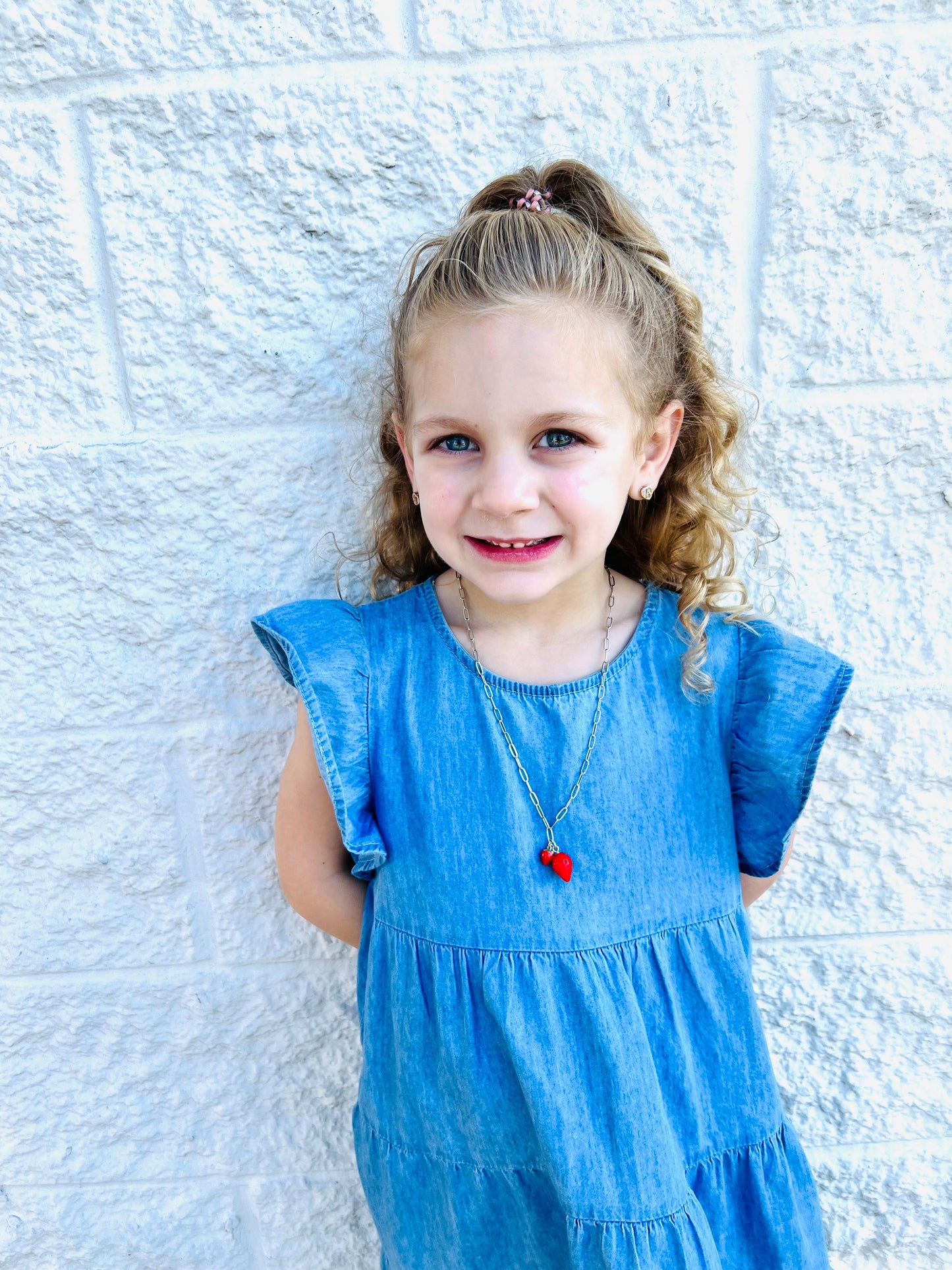 Double Strawberry Charm Necklace on a silver or gold plated Paperclip chain.  SO adorable and appropriate for kids or adults!!