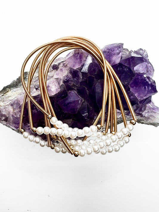 Spring Wire Pearl Bracelet Stack