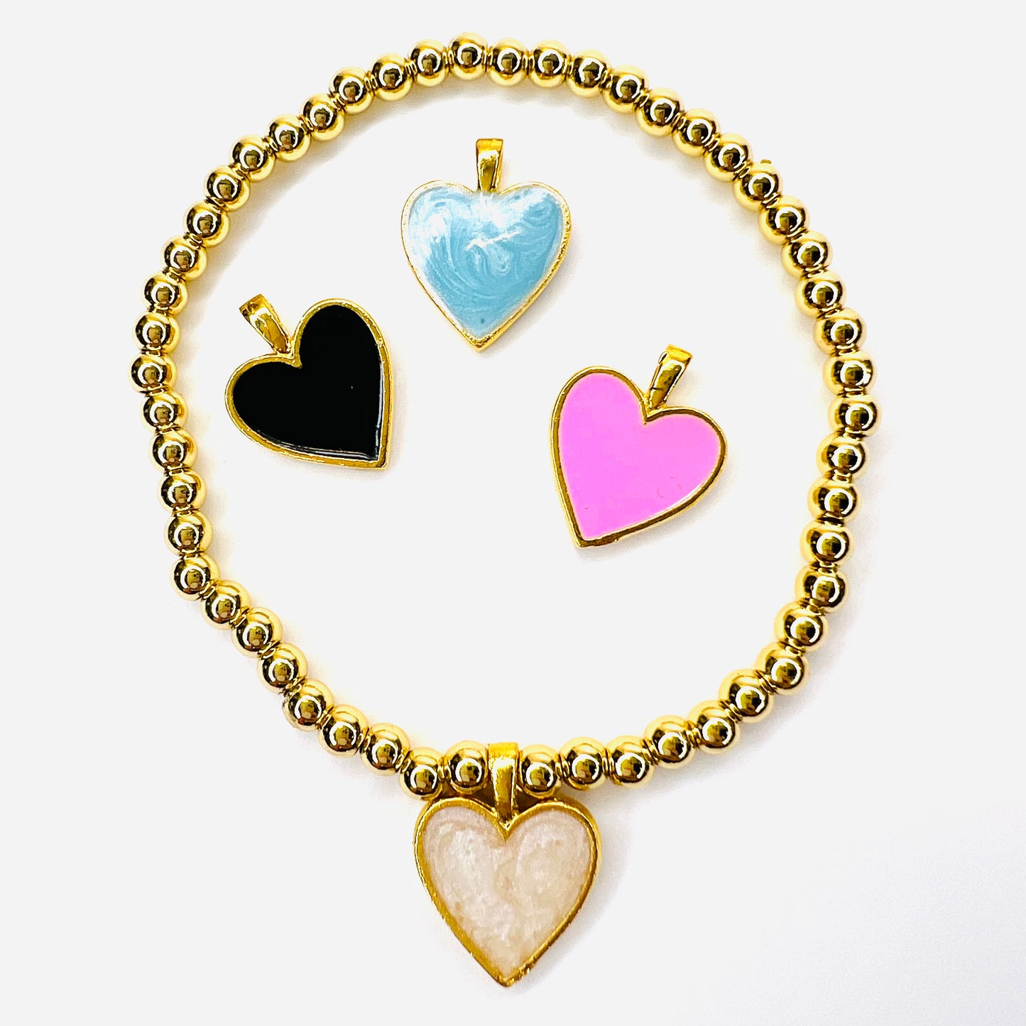 Tiny Enamel Heart Charm Bracelet