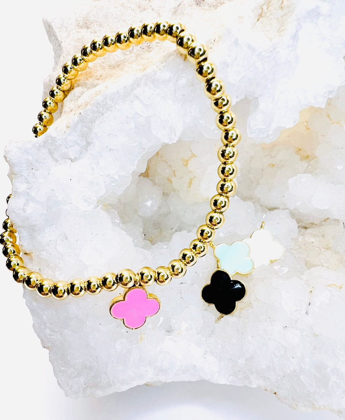 Tiny Enamel Clover Charm Bracelet