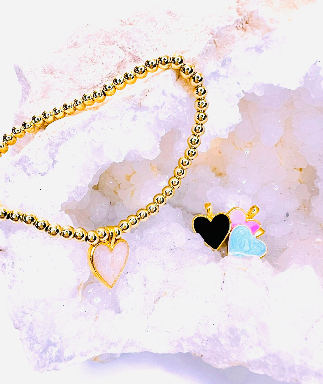 Tiny Enamel Heart Charm Bracelet