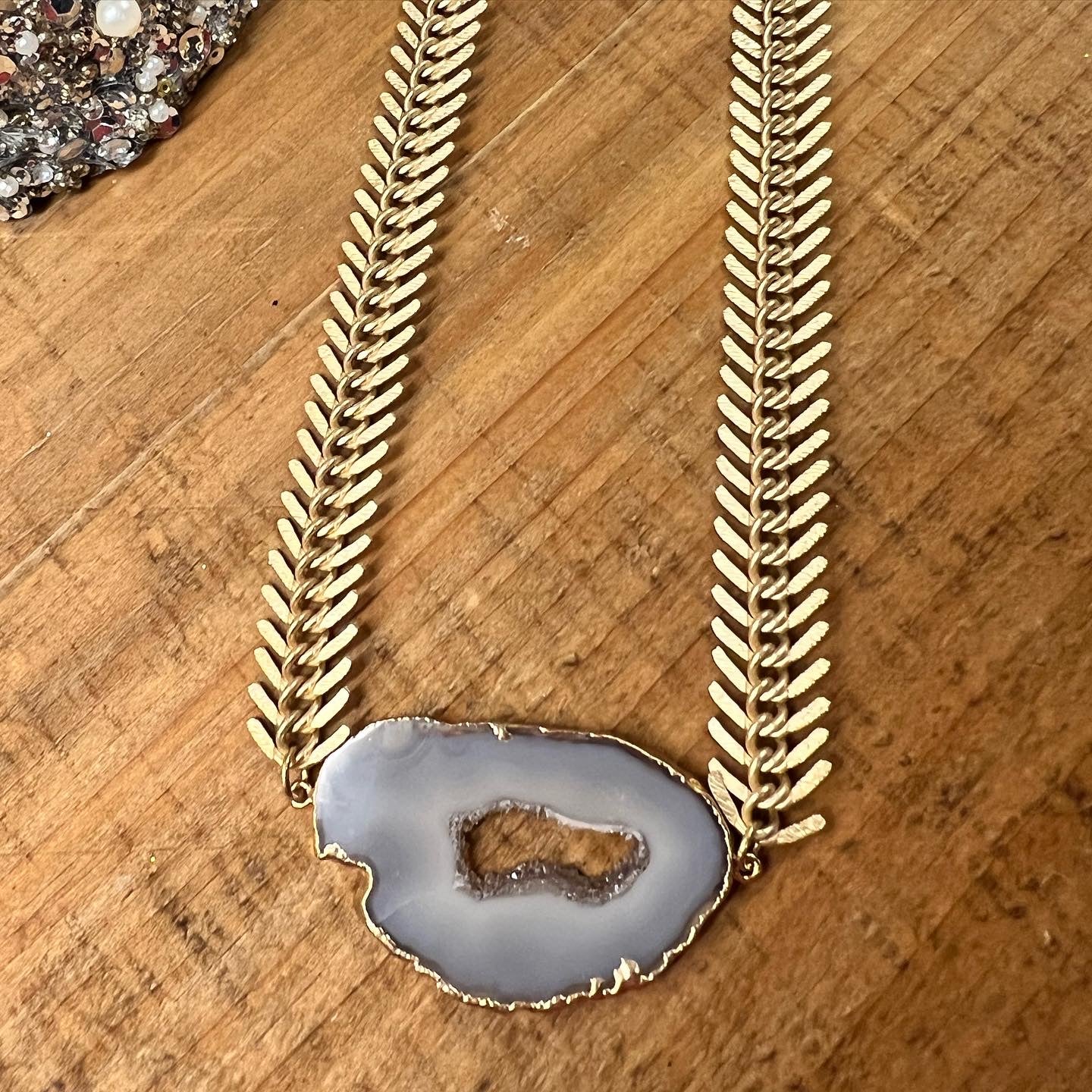 Agate Slice Necklace on Fishbone Chain