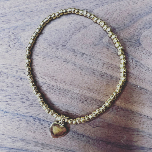 Gold plated Seed Bead Bracelet with Heart Charm