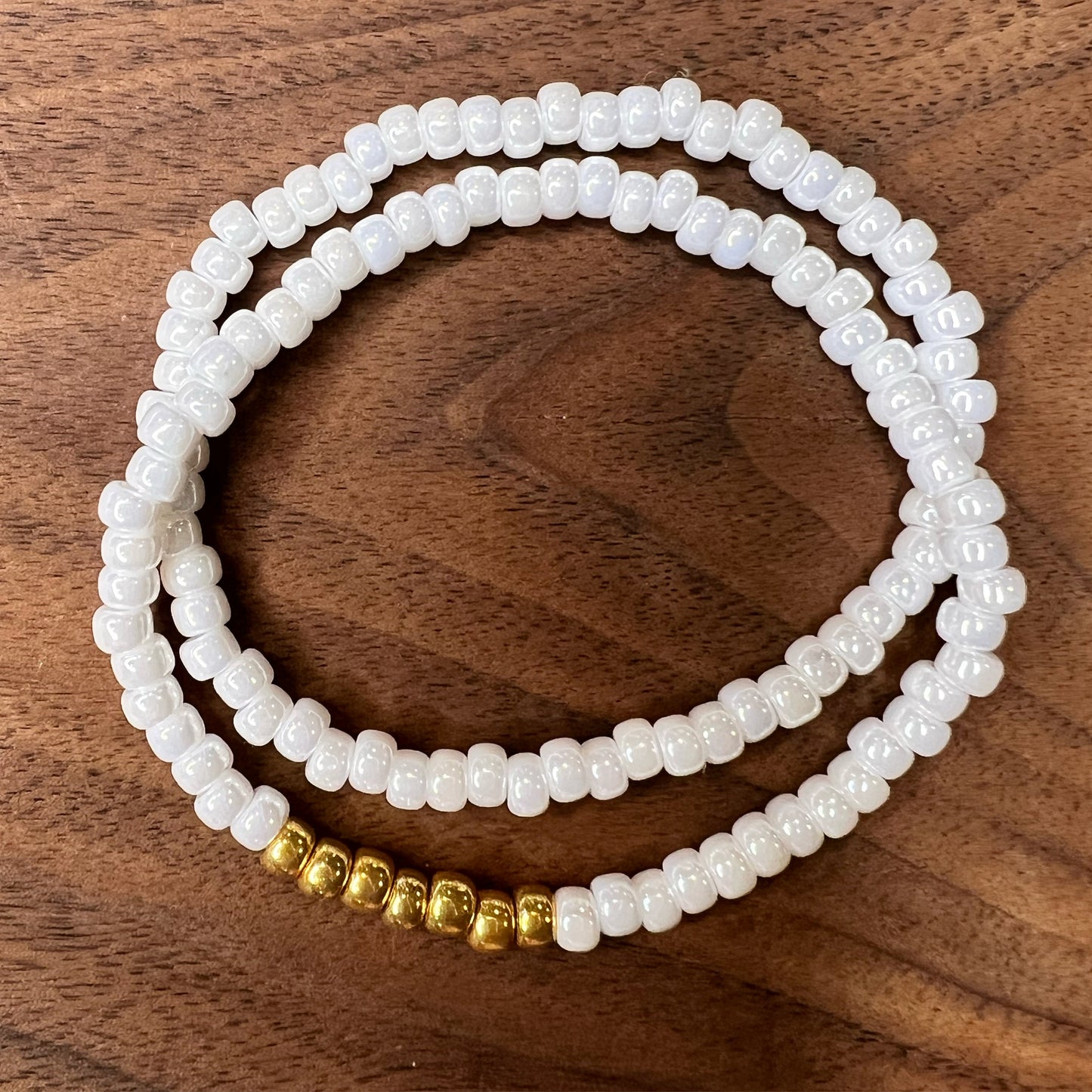 Gold & White seed bead DUO