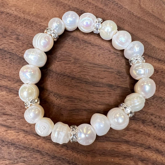 Large Freshwater Pearl & Crystal Bracelet