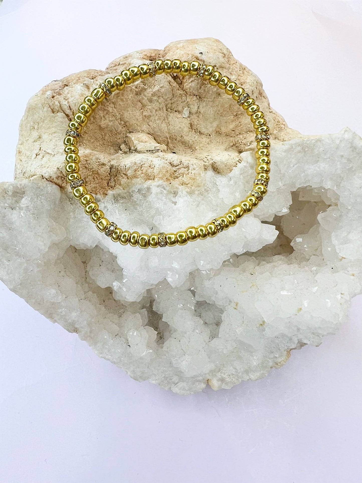 Gold Seed Bead & Crystal Bracelet