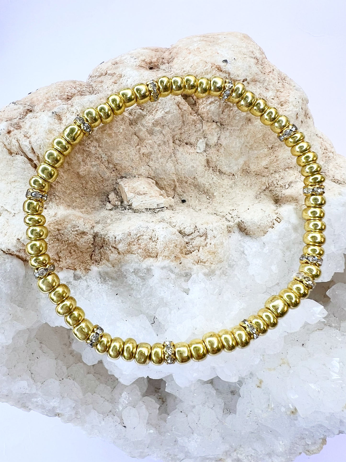 Gold Seed Bead & Crystal Bracelet